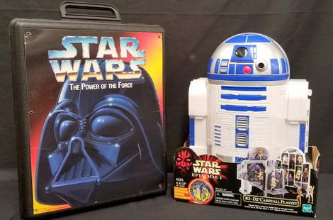 Star Wars Carry Case & R2-D2 Carryall Playset: Lot of 2. Includes Star Wars Power of the Force Darth Vader Carry Case with plastic insert tray and New in Box Episode 1 R2-D2 Carryall Playset. See images.