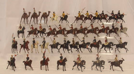 Vintage Britains Toy Soldiers: Approx. 40 mounted Britains toy soldiers from various sets. Varying degree of paint loss.