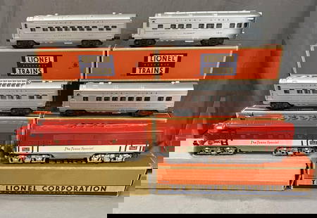 Nice Boxed Lionel 2245 Passenger Set: Includes a 2245 Texas Special F3 AB Diesels, clean & shiny with good battery box and all original port hole lenses; 2632 Clifton Vista-dome; 2634 Newark Pullman; scarce 2635 Elizabeth Pullman; 2636 Su