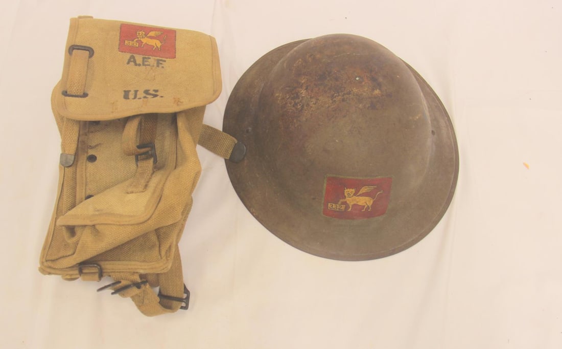 WWI AEF Hand Painted Helmet and Pouch (1 of 11)