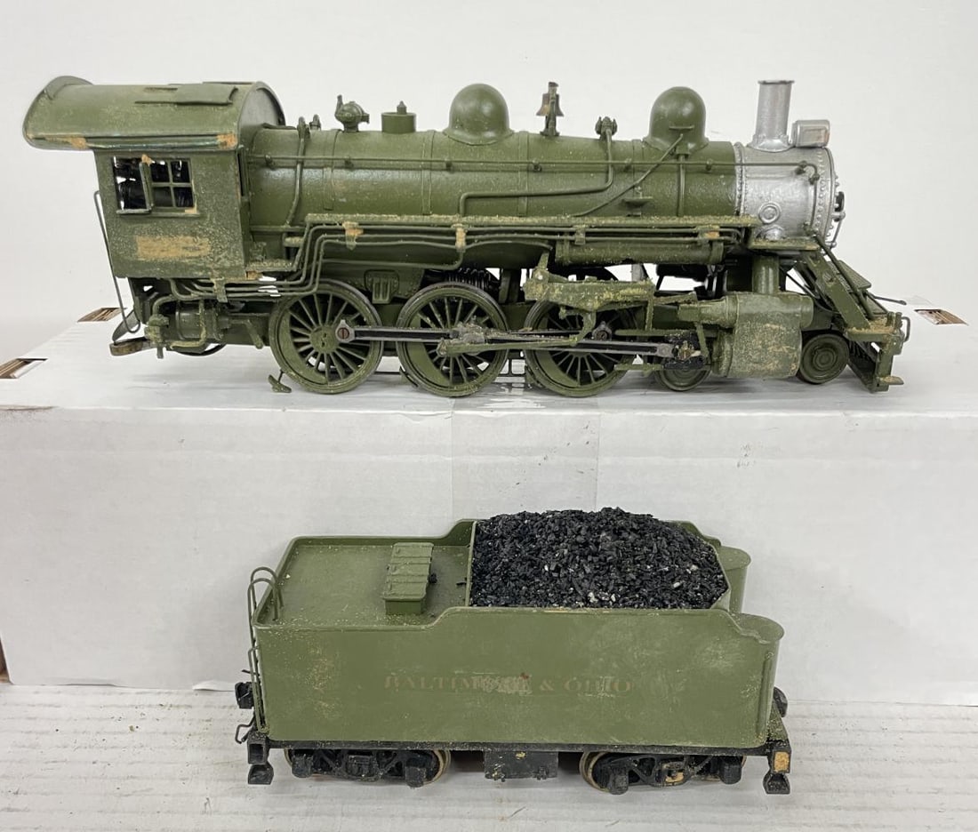 O Scale Brass B&O 10 Wheeler: Nicely painted and detailed with matching tender. They have foam residue, but should clean-up nicely.