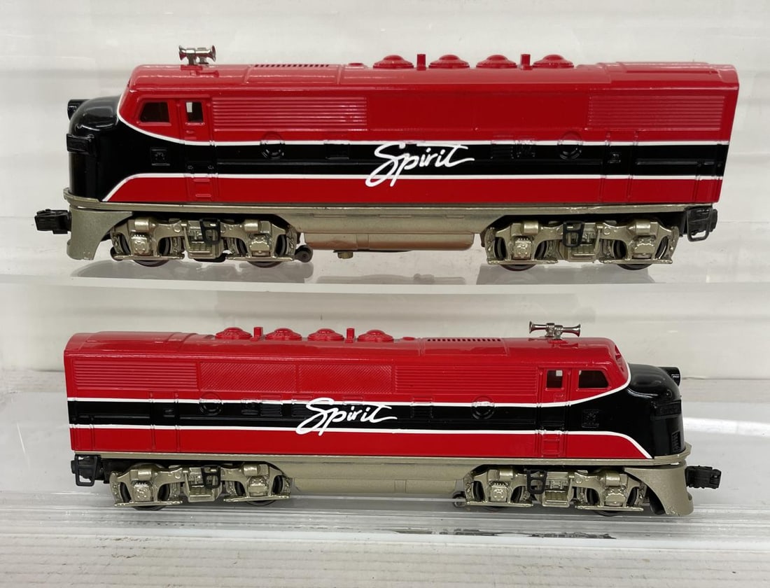Custom Painted Lionel Spirit F3 AA Diesels: Nice pro job on Postwar dual motor postwar chassis.