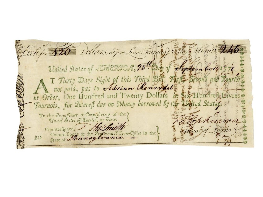 Francis Hopkinson Signed 1778 Document (1 of 2)