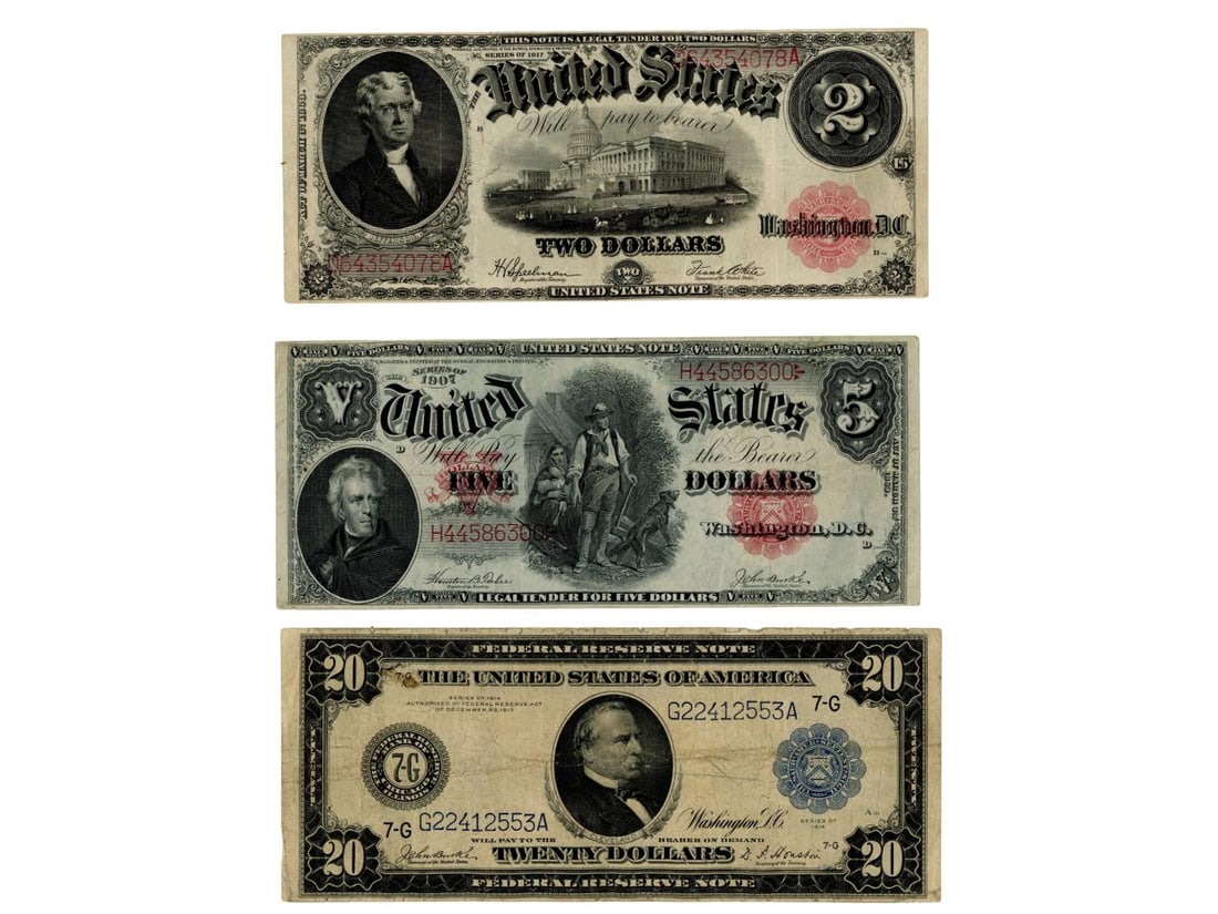 1907 $5, 1917 $2 & 1914 $20 Notes (1 of 2)