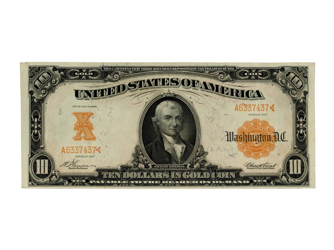 U.S. 1907 $10 Gold Certificate (1 of 2)