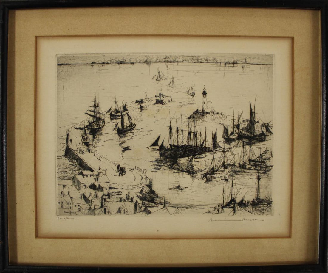 Armin Carl Hansen Signed Etching "Snug Harbor" (1 of 3)