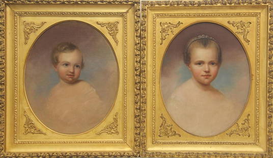 James Hamilton Shegogue, Pair of O/C Portraits: Offered are a pair of oil on canvas portrait paintings by James Hamilton Shegogue. Each portrait depicts a young girl. One of the paintings is signed and dated 1947 lower right. Sight seen on each is