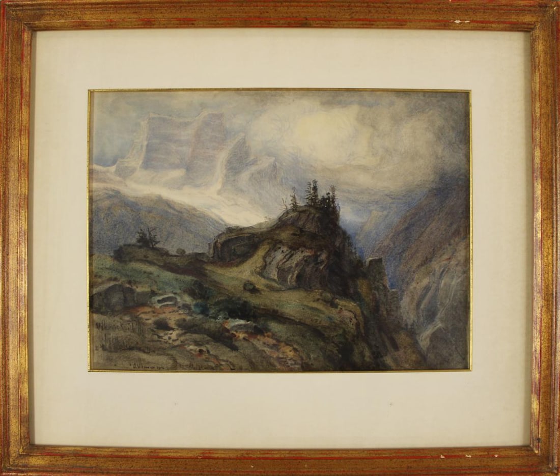 Samuel Colman, W/C on Paper "Western Rockies": Offered is a watercolor on paper landscape by Samuel Colman (1832-1920), titled "Western Rockies". Sight seen approx 12" x 16", overall frame size approx. 24-1/2" x 21". Signed at the lower left along