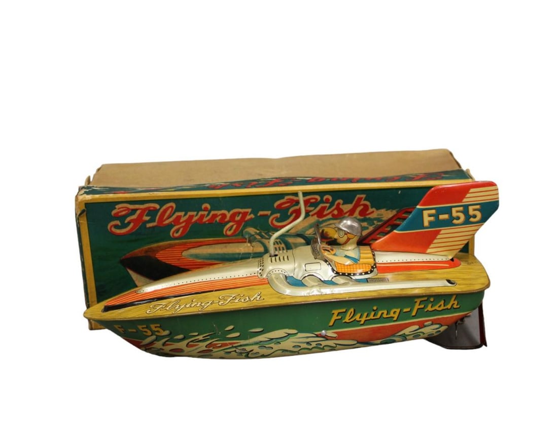 Boxed Asahi Toys Flying Fish Tin Speed Boat (1 of 7)
