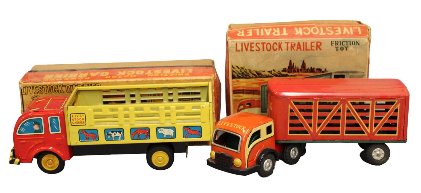 (2) Boxed Tin Friction Livestock Vehicles (1 of 12)