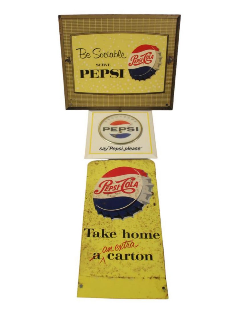 (3) Vintage Pepsi Cola Advertising Signs (1 of 5)