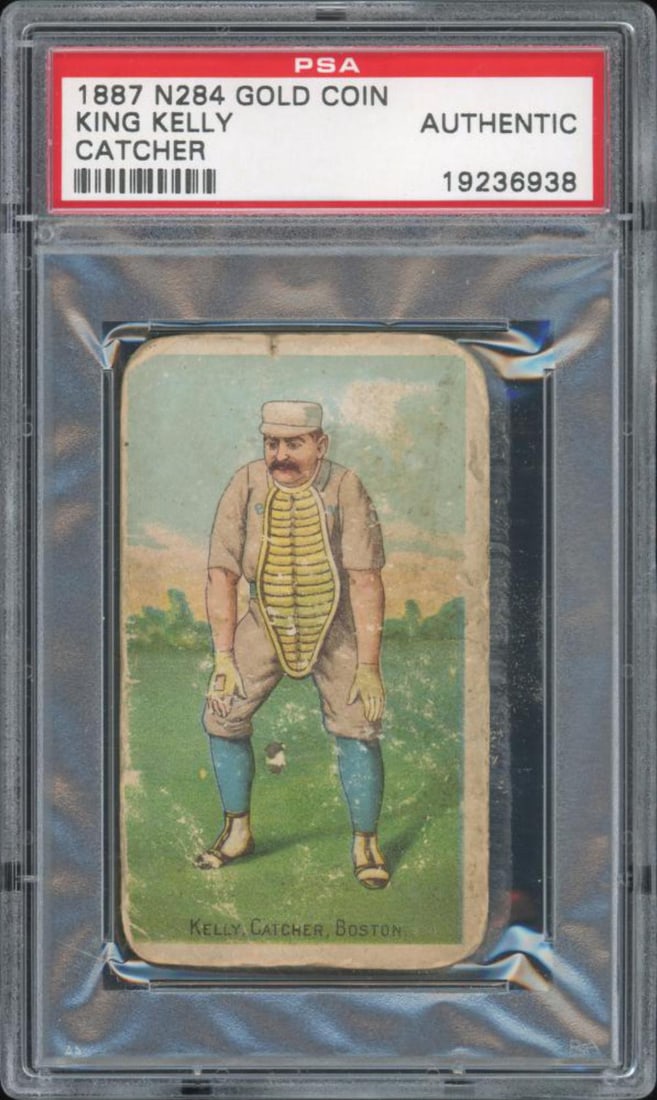 1887 N284 Gold Coin King Kelly PSA Authentic: Arguably the most popular 19th Century baseball player, his Hall of Fame career combined good hitting ability, tremendous speed and unique sliding techniques which perpetuated the hit song, "Slide, Ke
