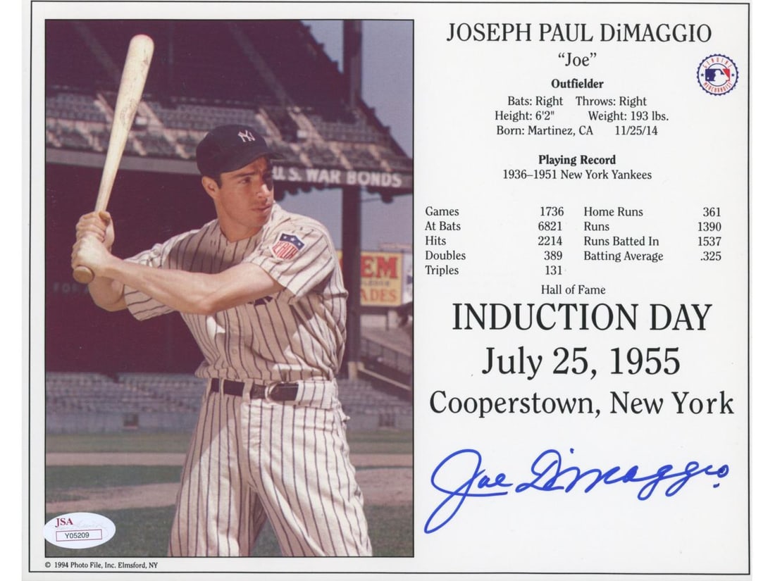 Joe DiMaggio Signed HOF "Induction Day" Card - JSA (1 of 2)