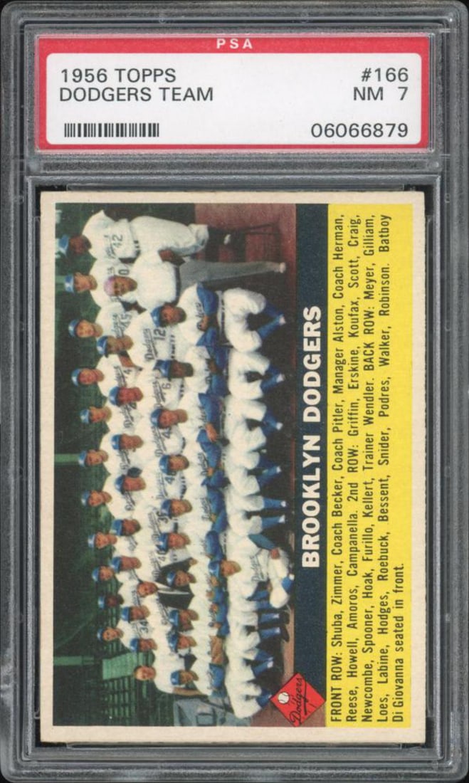 1956 Topps #166 Brooklyn Dodgers Team PSA NM 7 (1 of 2)