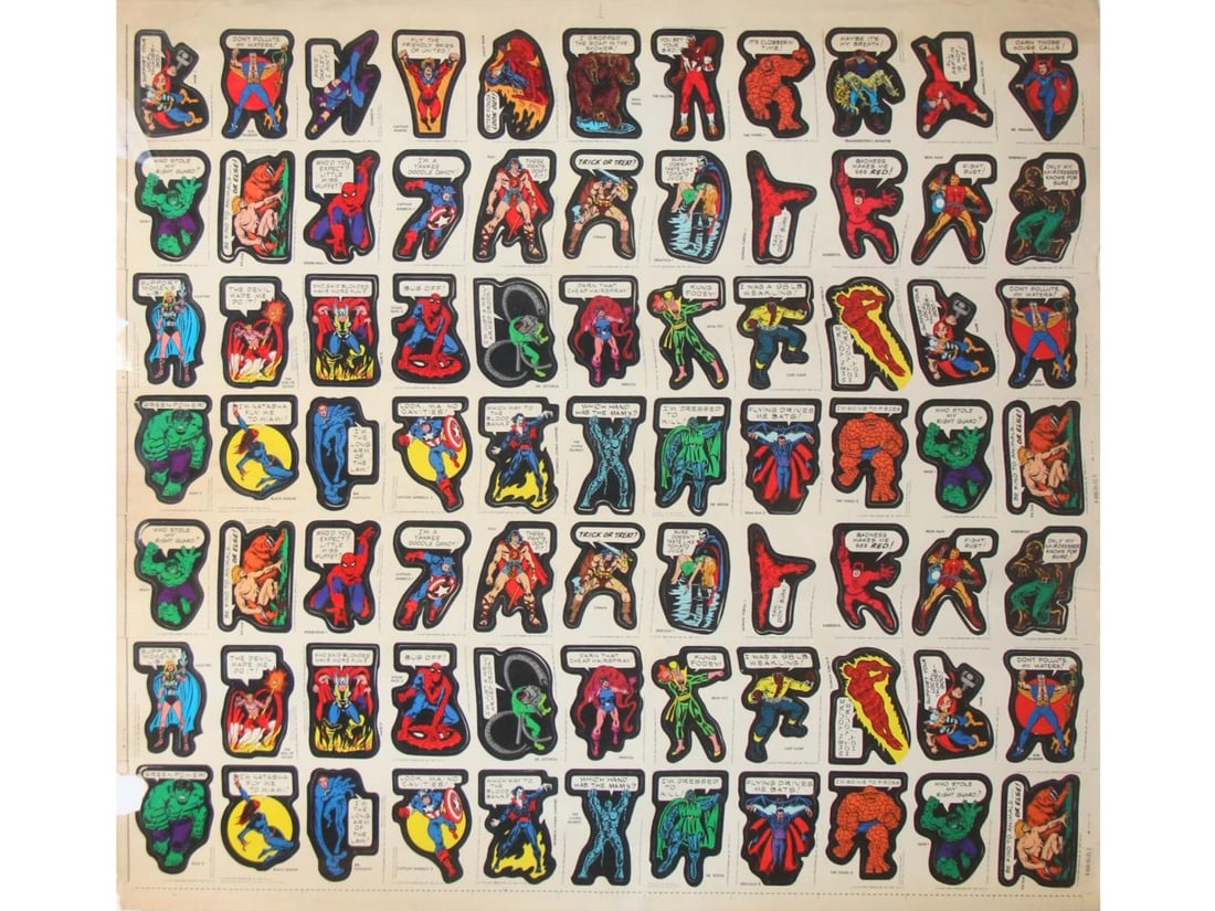 1975 Topps Marvel Super Hero Stickers Uncut Sheet (1 of 2)