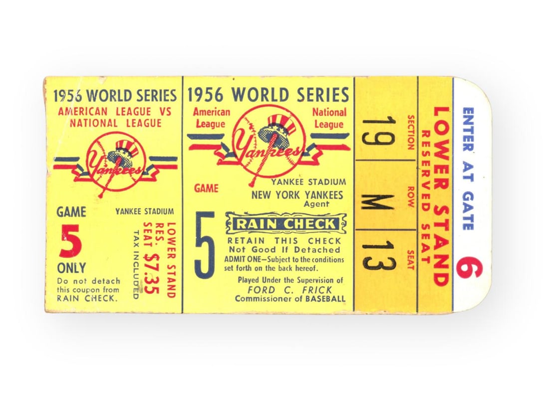 1956 World Series Larsen's Perfect Game Ticket (1 of 2)