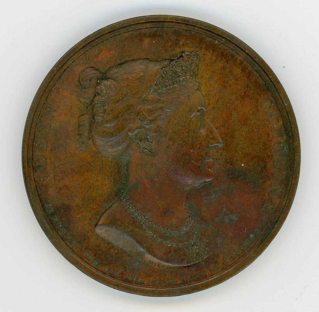 Acession of Queen Caroline Bronze Medal: Accession of Queen Caroline Bronze Medal. Approx. 55mm diameter. This lot is being offered on behalf of the New York County Public Administrator from the Estateof Rene Fuss.