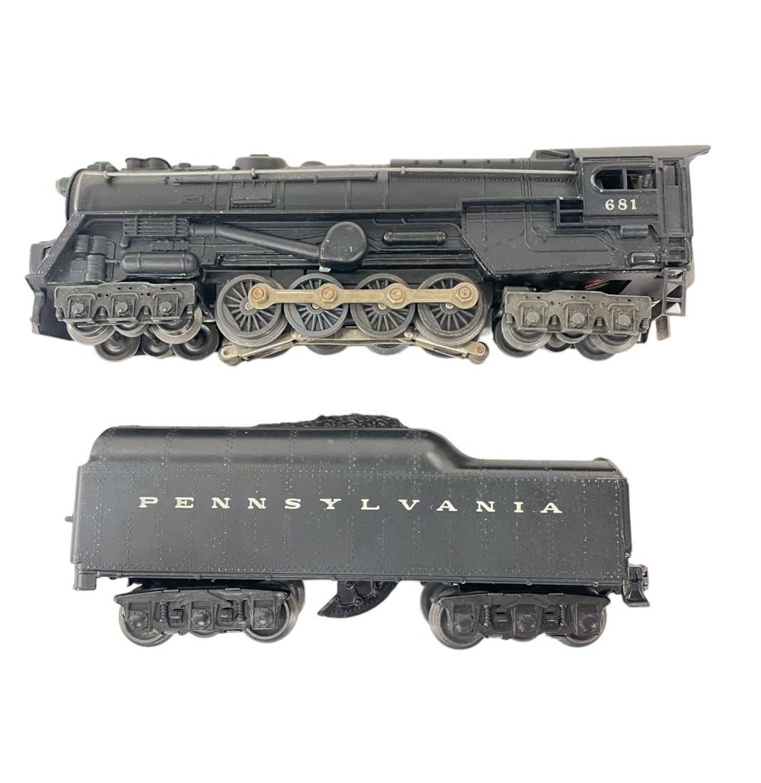 Clean Lionel 681 PRR Turbine: 1950 version with 2671W whistlun g tender. They show light play wear.