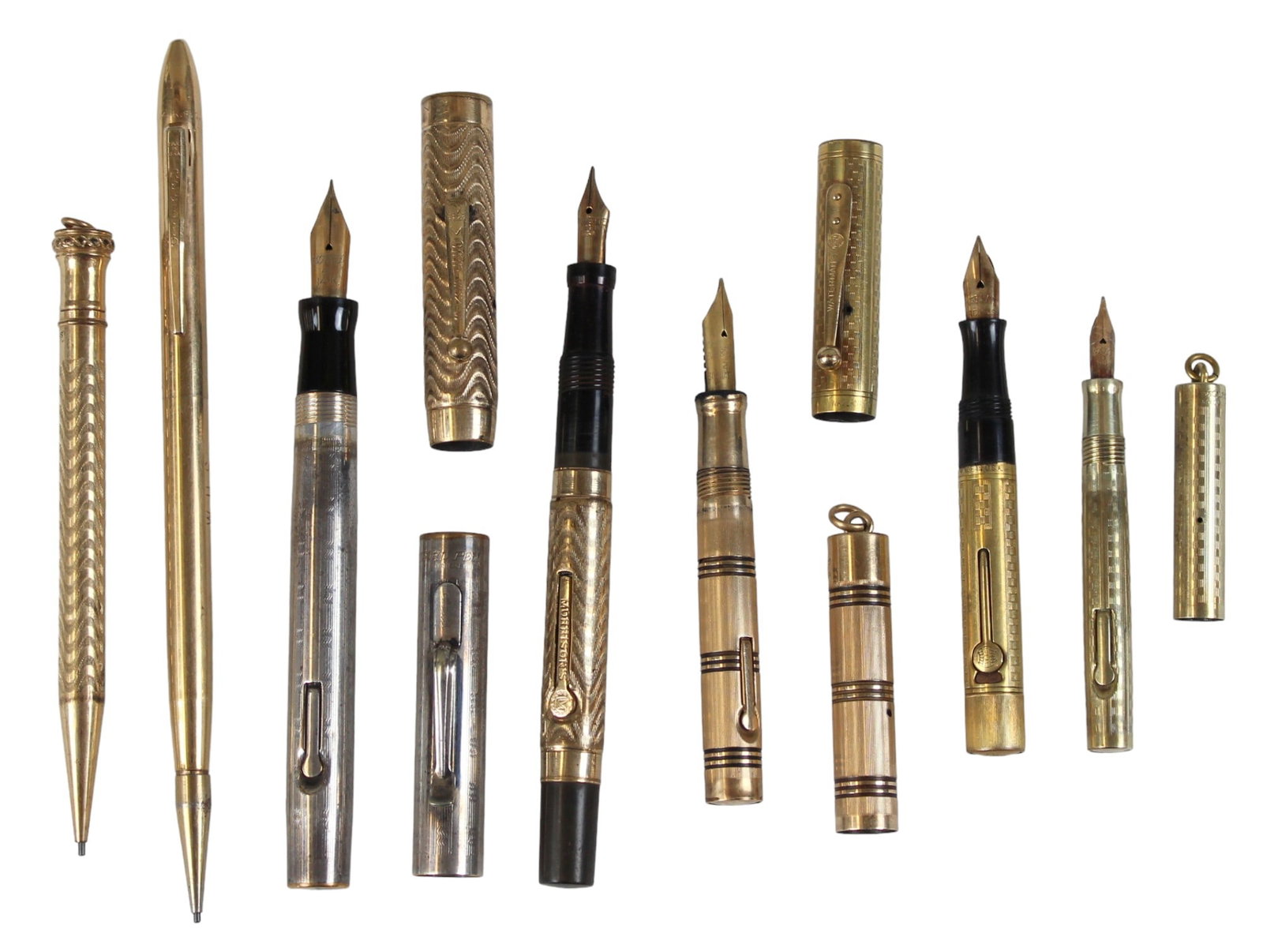 (7) Gold & Silver Filled Fountain Pens & Pencils: 7 Gold filled and silver filled fountain pens and pencils including Waterman, Wahl, Morrison's and Reditip. Unrestored