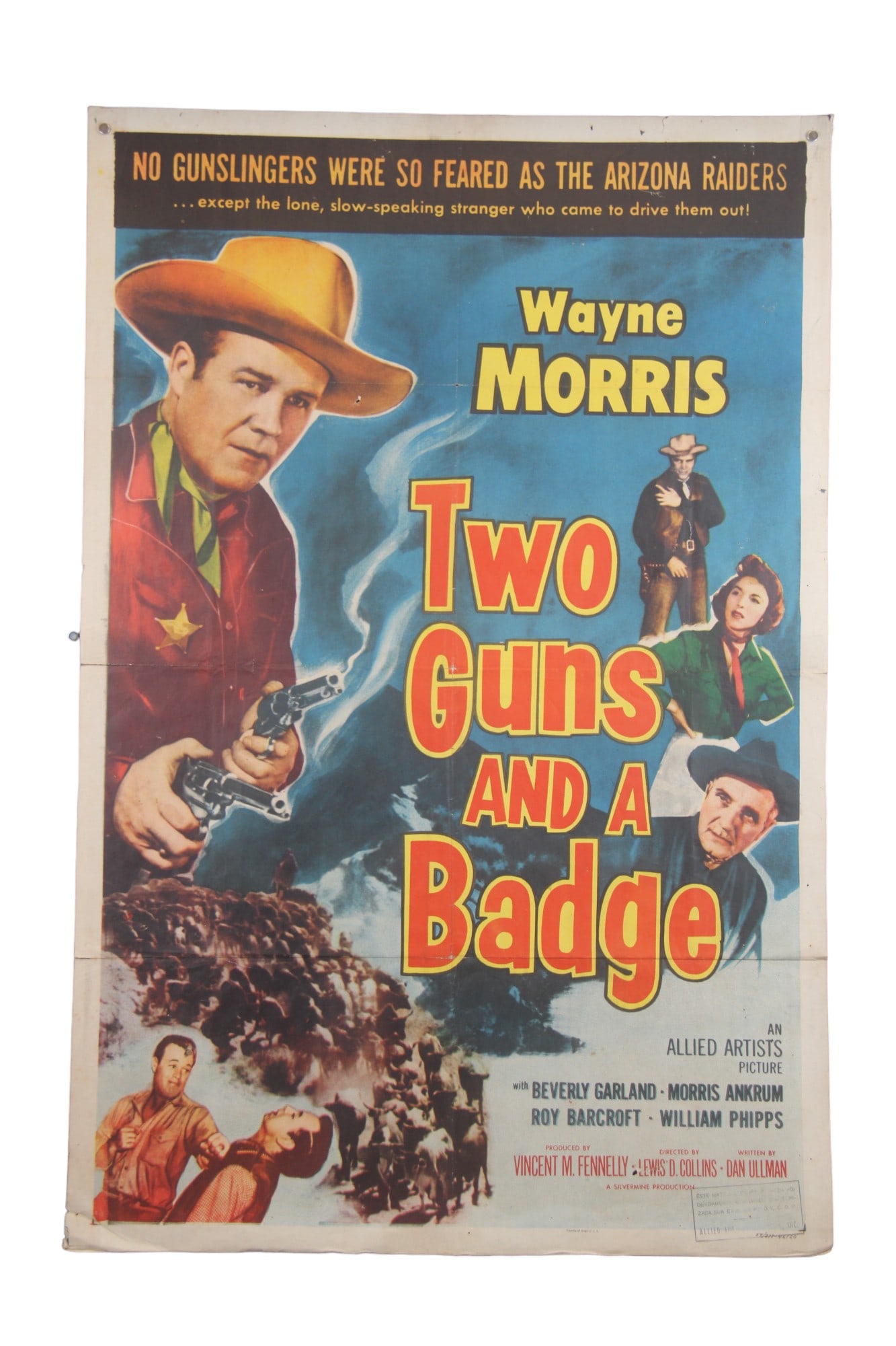 (6) Vintage Western One Sheet Movie Posters: Lot consists of 6 Vintage Western one sheet movie posters. Includes: (1) Arizona Whirlwind (Monogram), starring Hoot Gibson, Ken Maynard, and Bon Steele(2) Oath of Vengeance (PRC), starring Buster Cra