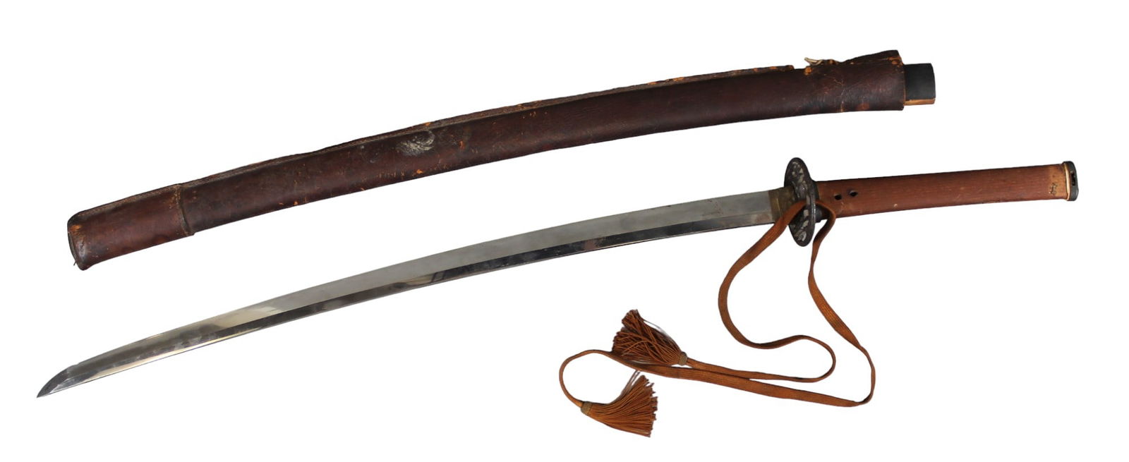 Japanese Sword With Wood and Leather Scabbard (1 of 9)