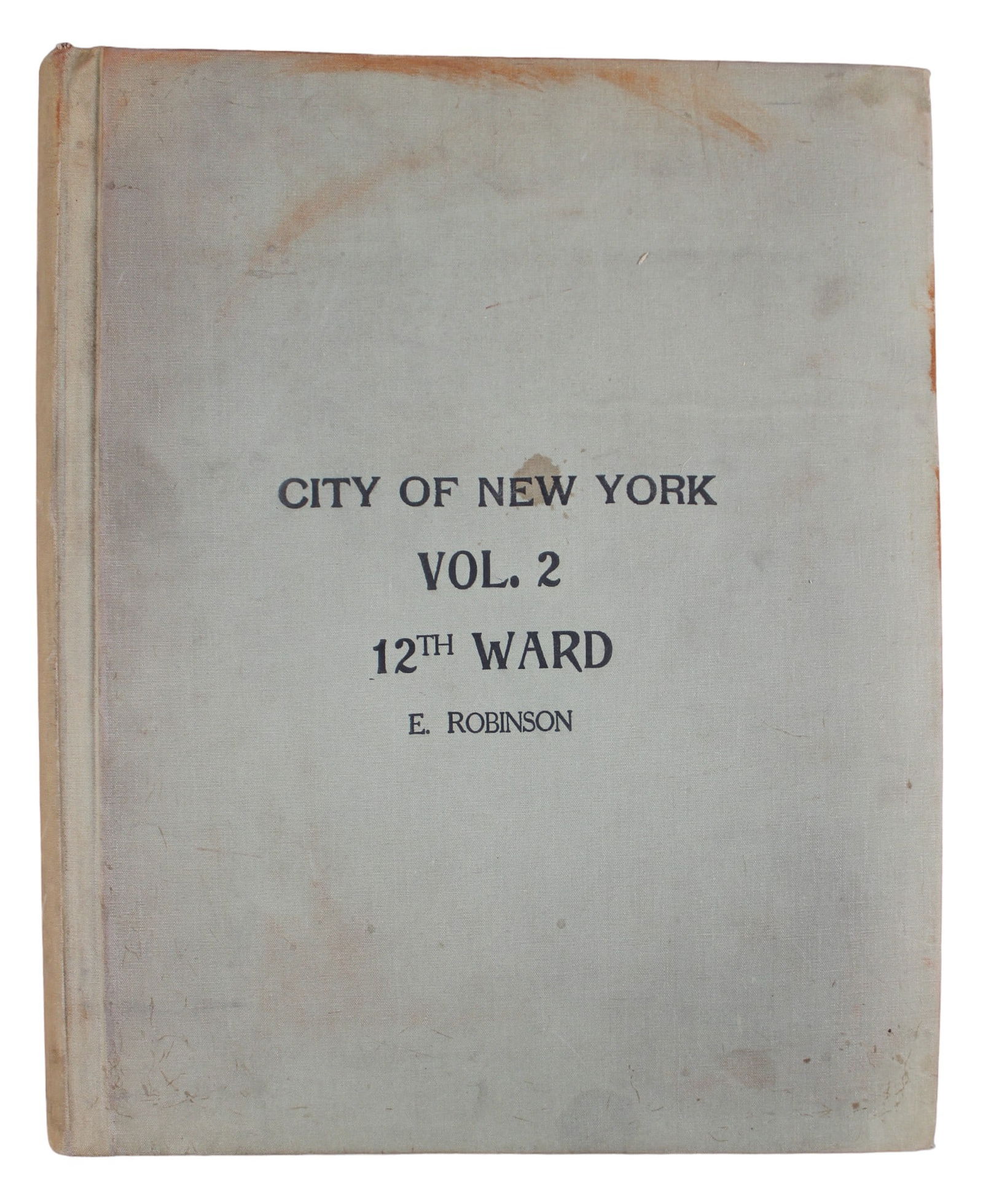 E. Robinson Atlas. City of New York 12th Ward: 1880 12th Ward, Cirty of New York, Volume 2. Complete with 1 Index Map and 36 2 page plates; hand colored with pen revisions and marginalia.