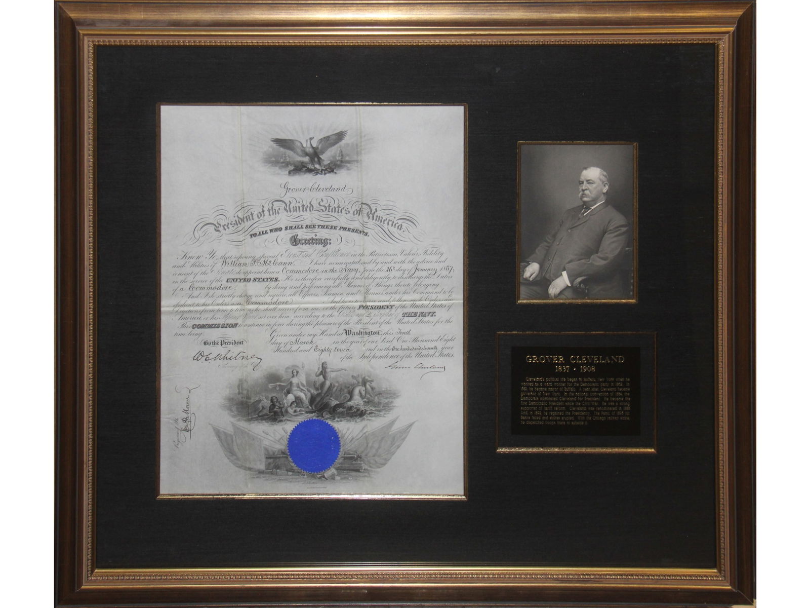 1887 Grover Cleveland Signed Naval Commission (1 of 3)