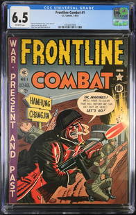 Frontline Combat 1 7-8/51 E.C. Comics CGC 6.5: Harvey Kurtzman story, cover and art John Severin, Russ Heath, Jack Davis and Wally Wood art. CGC # 4354047008 From the Cliff Collection, a lifetime collection of Golden and Silver Age Comics,