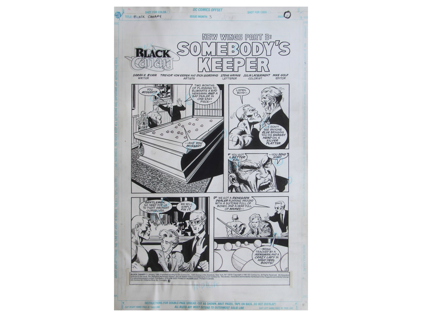 Black Canary #3, Pg 2 Splash Page, Dick Giordano (1 of 1)