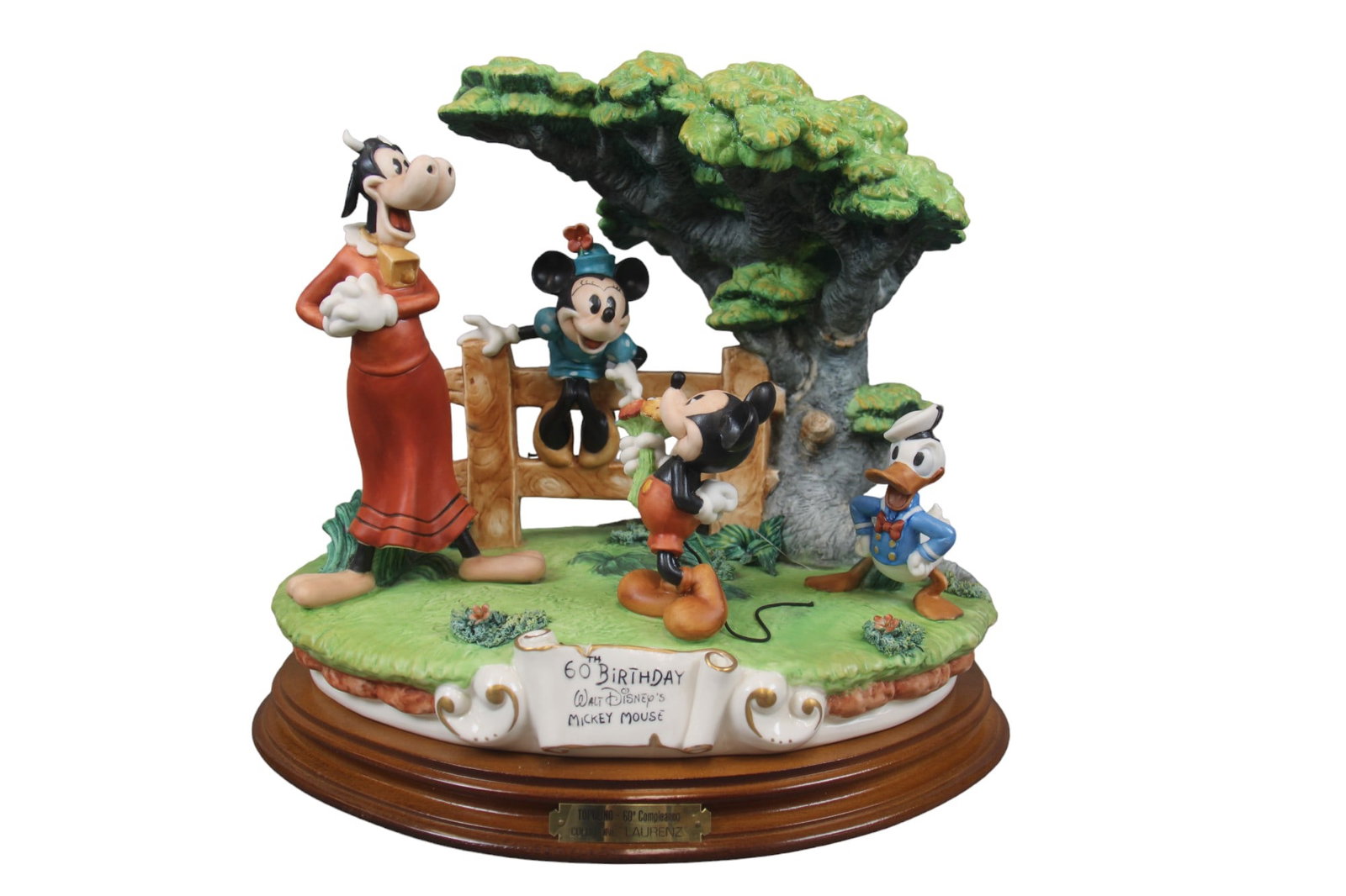 Mickey Mouse 60th Birthday, Capodimonte Sculpture: Offered is a beautiful Capodimonte porcelain sculpture of Walt Disney's "Mickey Mouse 60th Birthday," stamped by artist Enzo Arzenton and produced for the Laurenz Collection, made in Italy. Depicts Do