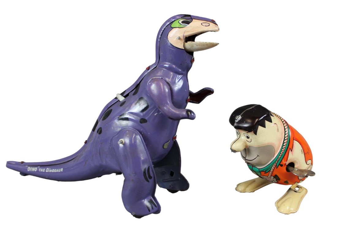 Marx Tin Litho Windup Fred Flintstone and Dino (1 of 4)