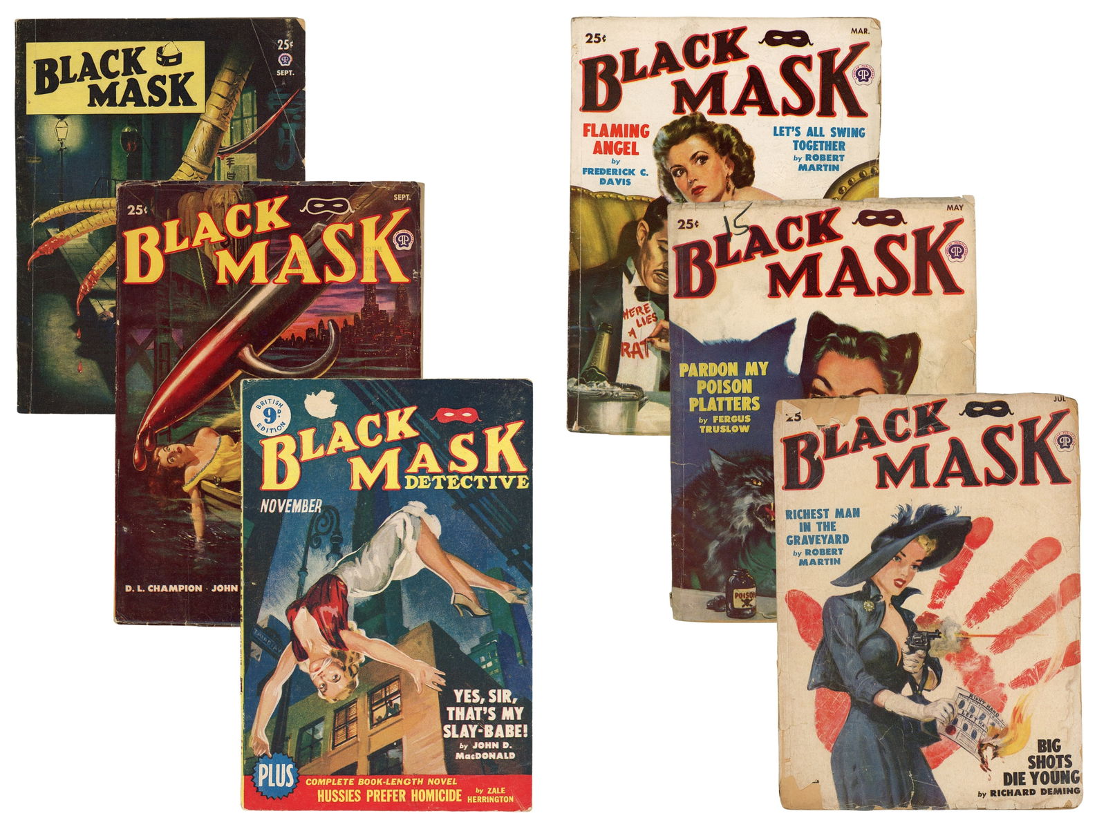 (6) Black Mask Pulp Magazines - 1940's & 50's (1 of 3)