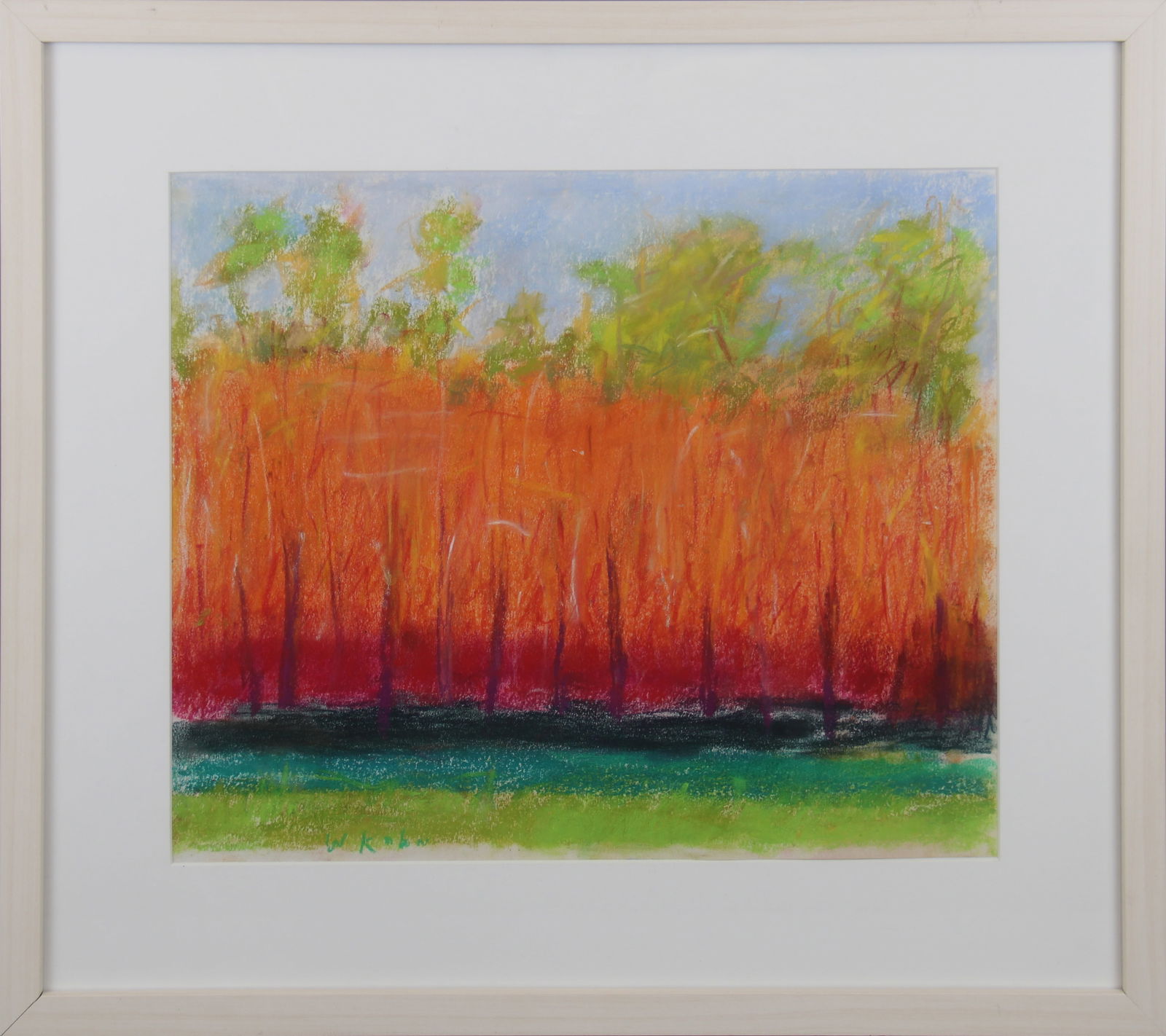 Wolf Kahn Signed Pastel on Paper Bright Orange: Offered is a pastel on paper (sketch pad) drawing by Wolf Kahn (1927 - 2020, New York/Vermont/Germany). drawn at the artist's studio in Brattleboro Vermont Titled "Bright Orange", signed "W Kahn" . Me