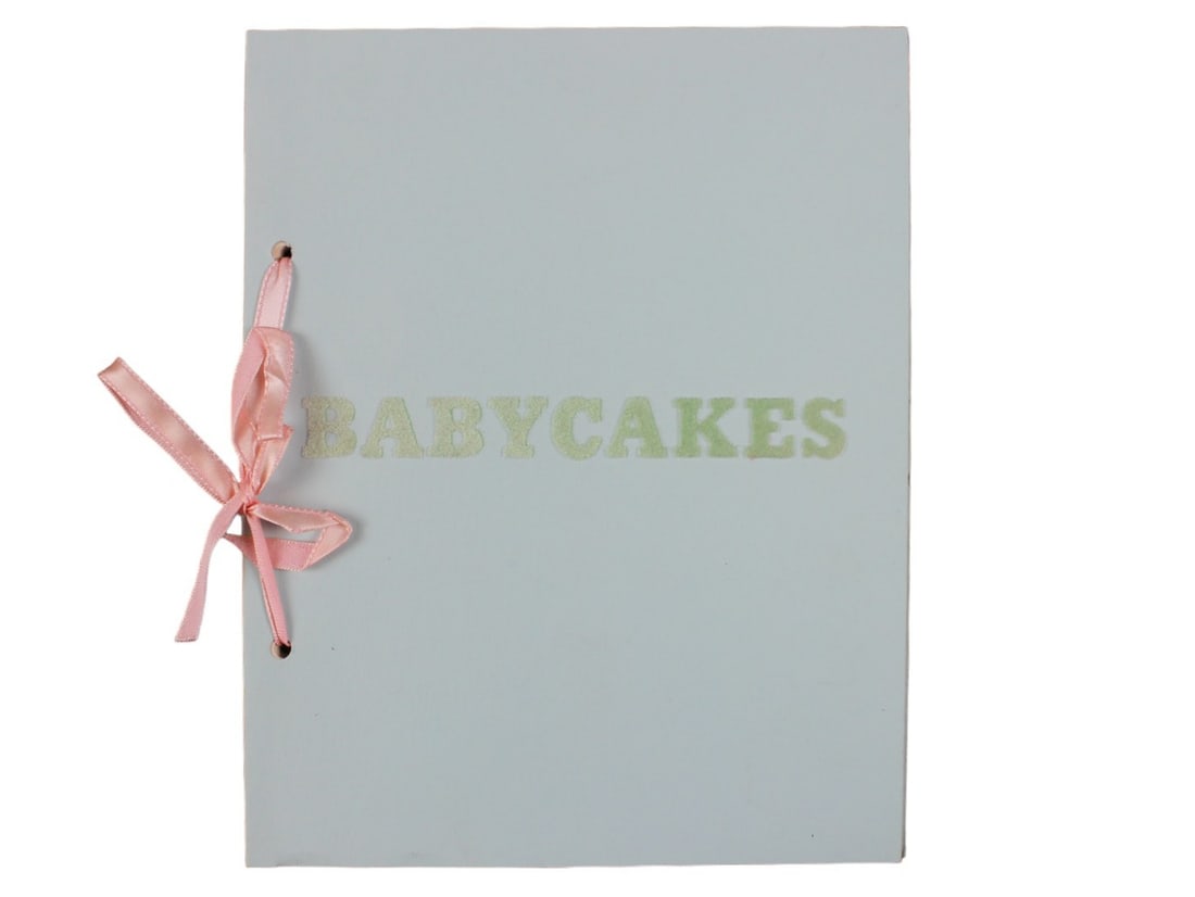 Ed Ruscha, Babycakes with Weights, 1970: Multiples, Inc. NY 1970, From the Artists and Photographs Portfolio. Offset printed and bound paper with pink ribbon. Approx. 6" x 7-1/2".