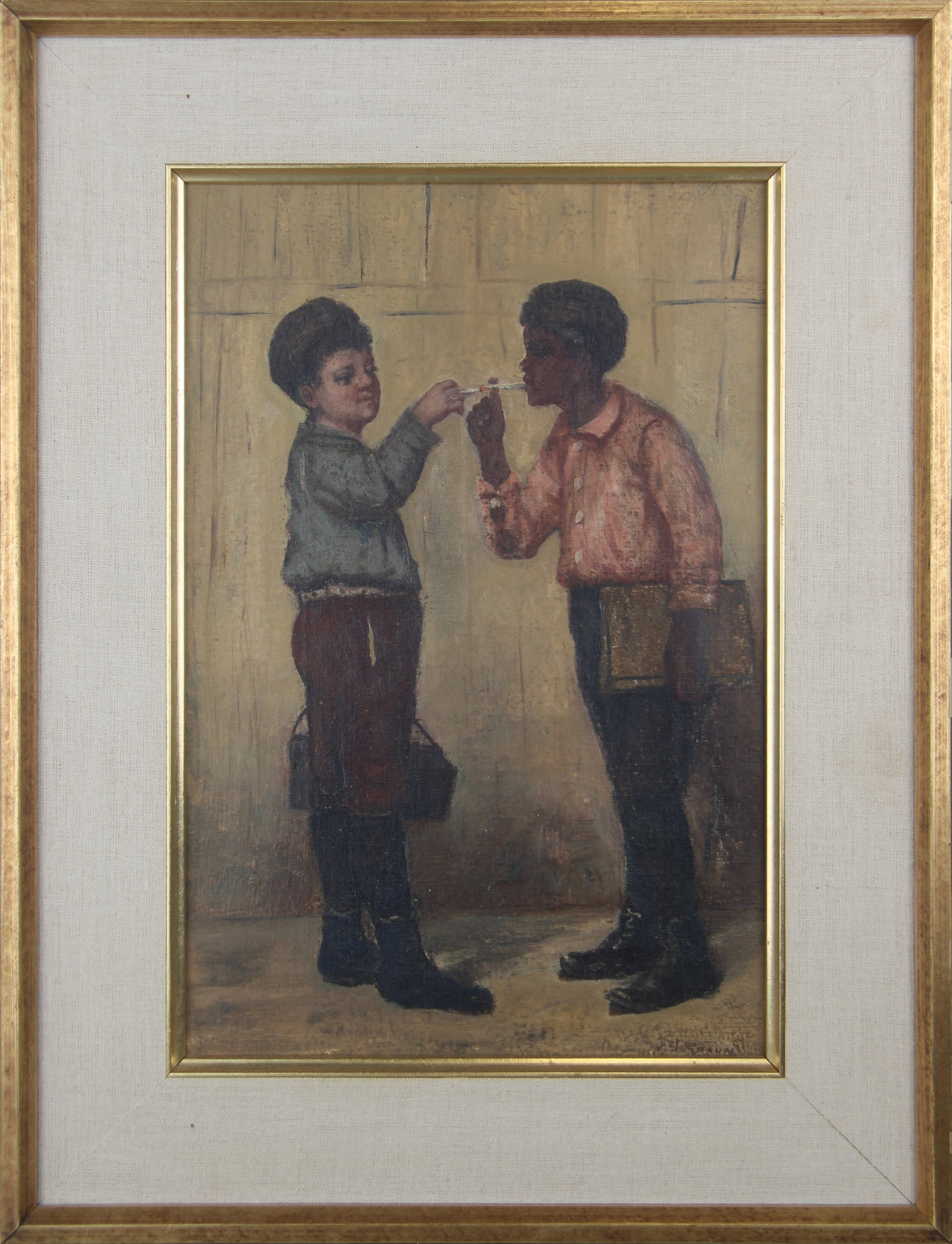 Oil on Canvas Signed J. Johnson "Give Him a Light" (1 of 4)