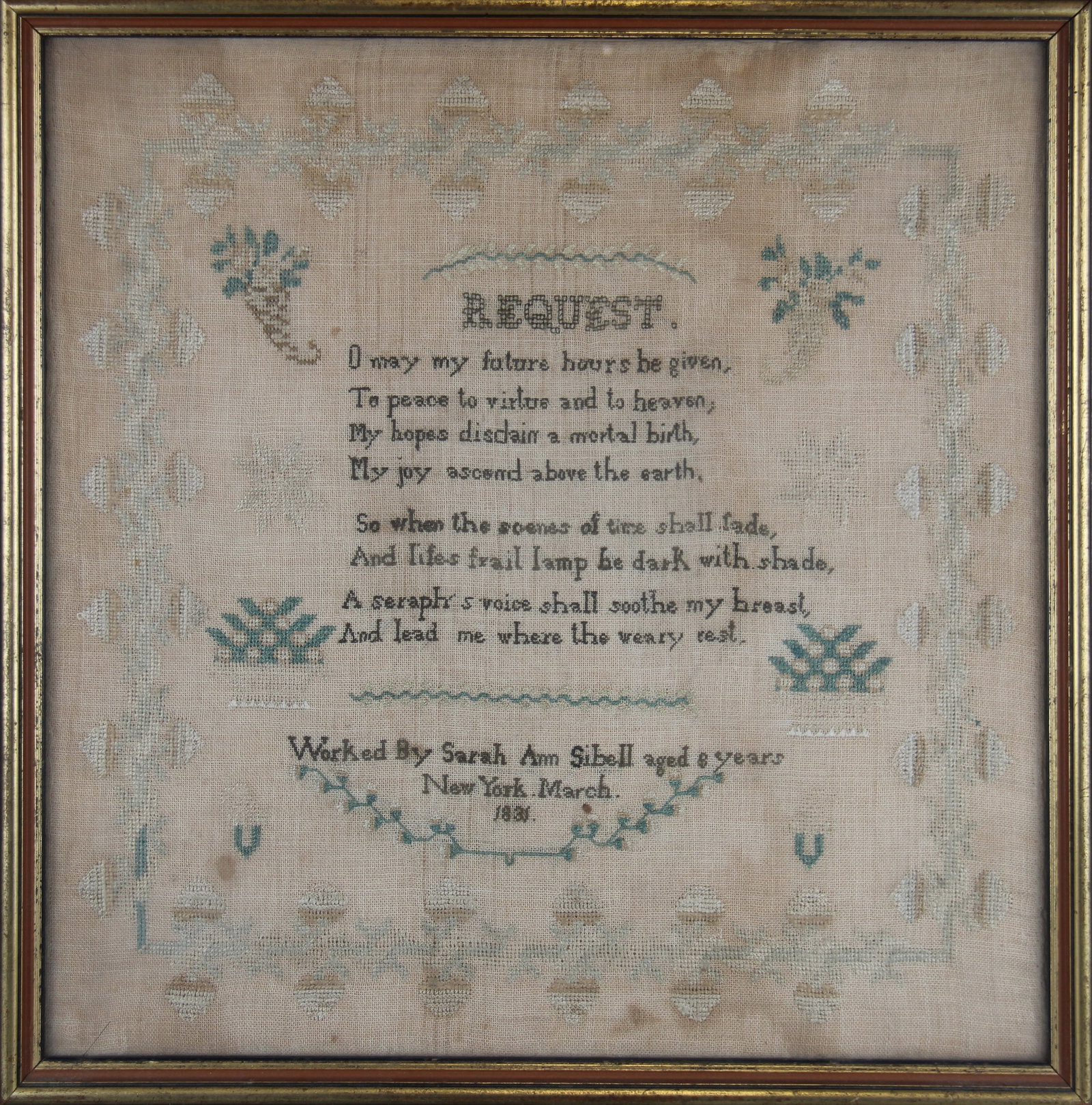 1831 American Schoolgirl Sampler, New York (1 of 1)