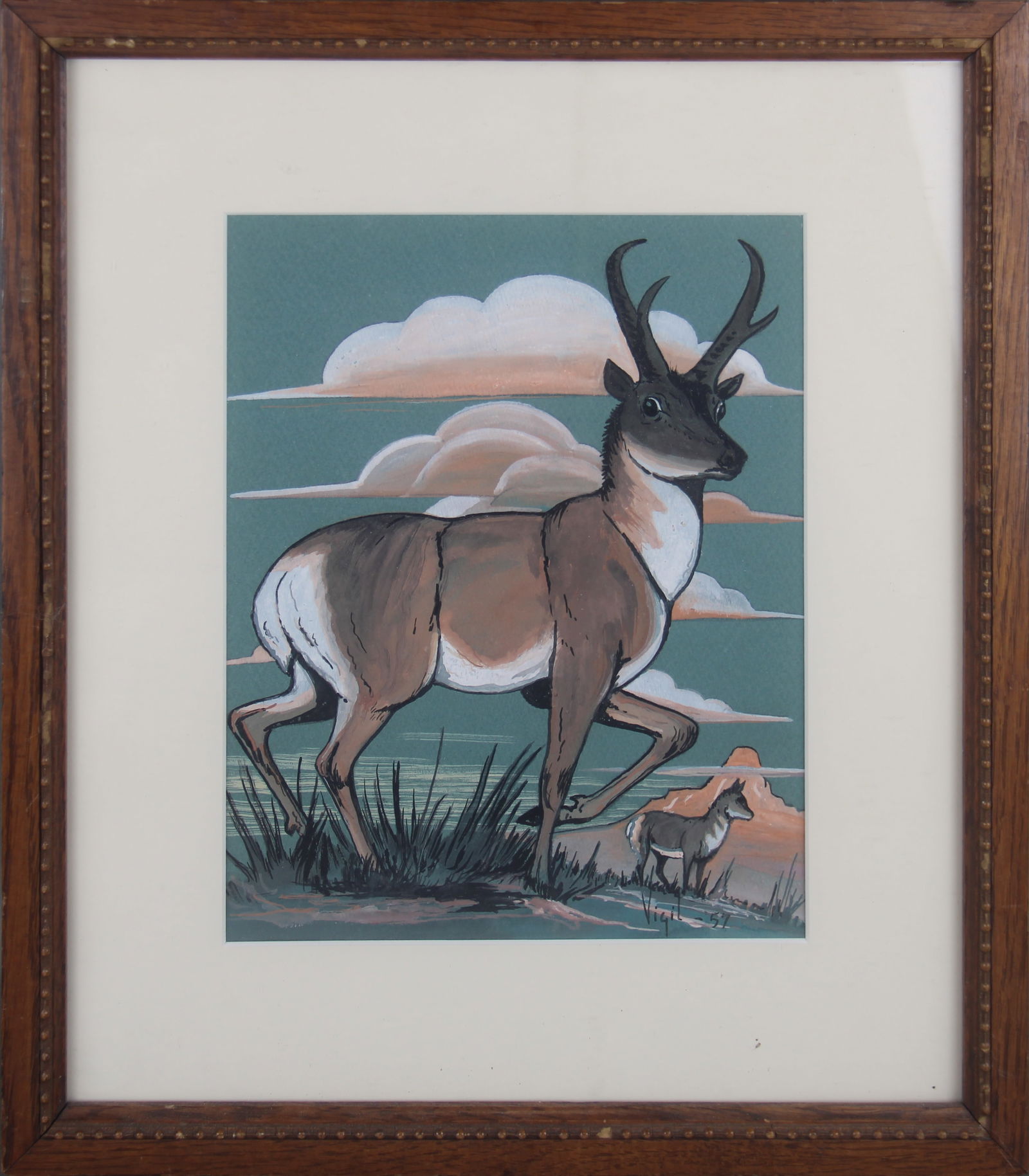 Frank Paul Vigil, "Antelopes" Gouache on Paper (1 of 3)