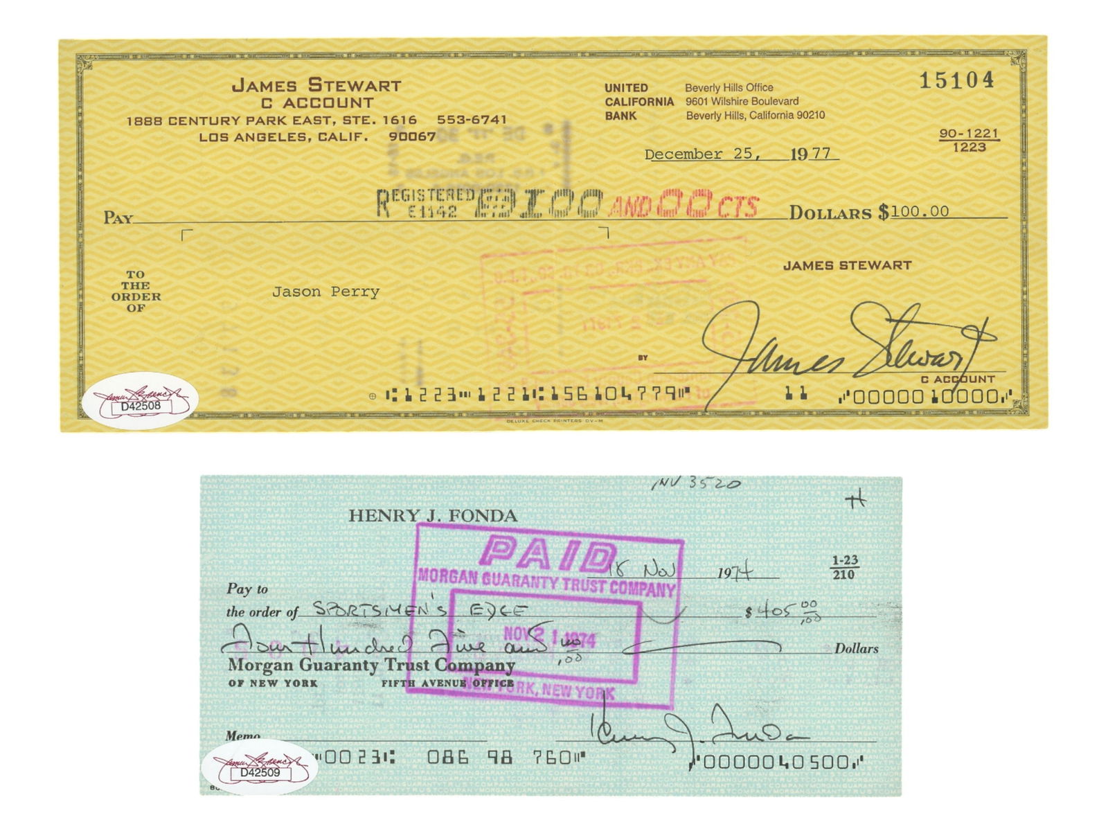 (2) Signed Bank Checks - Stewart / Fonda - JSA (1 of 2)