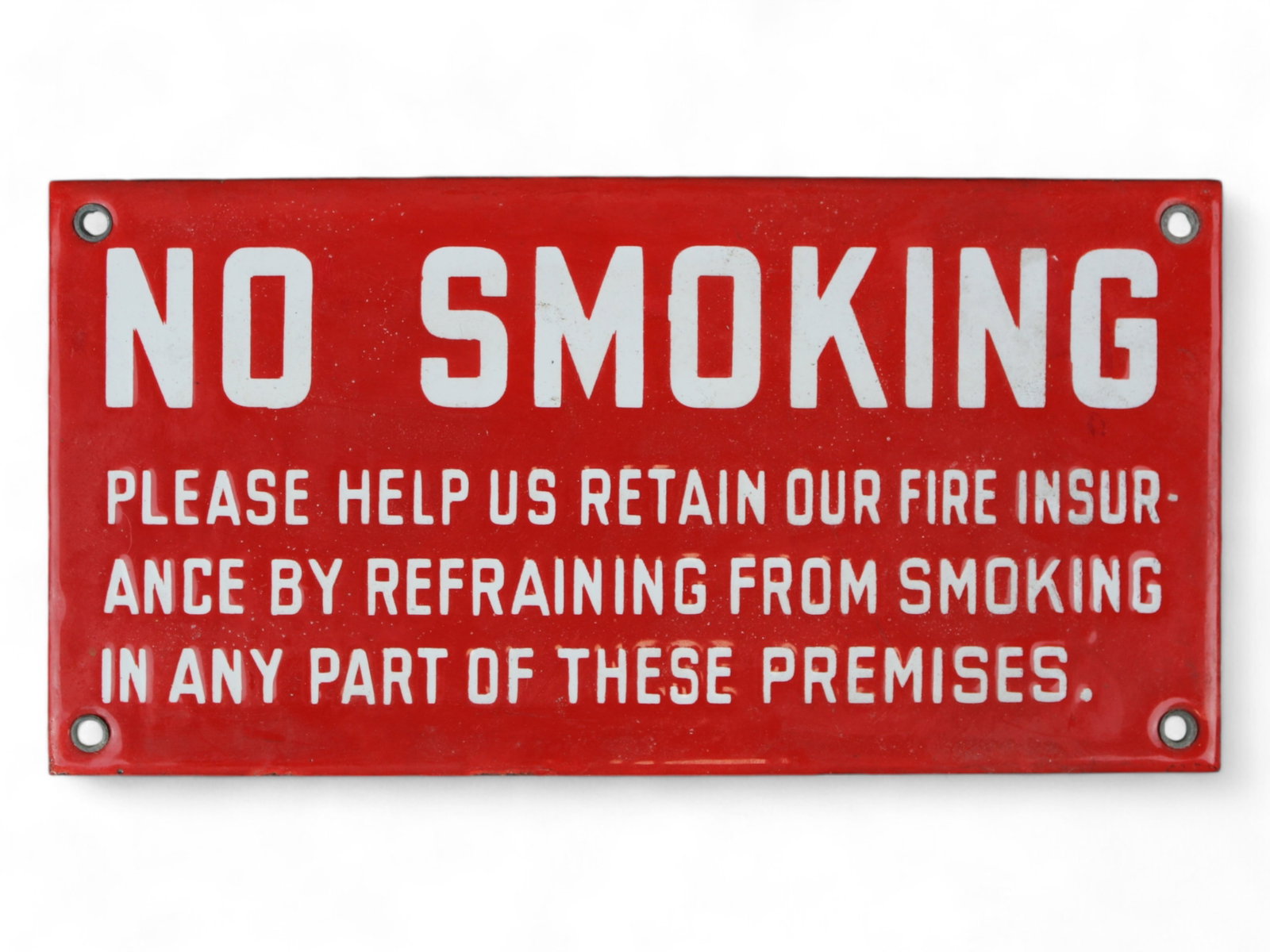 Early Porcelain No Smoking Advertising Sign: Approx. 10" x 5". Shows light surface wear.