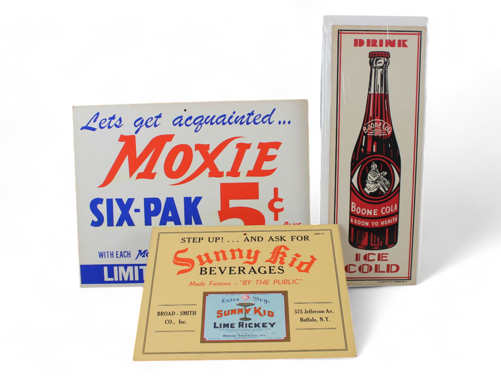 (3) Beverage Ad Signs Boone, Moxie & Sunny Kid (1 of 4)