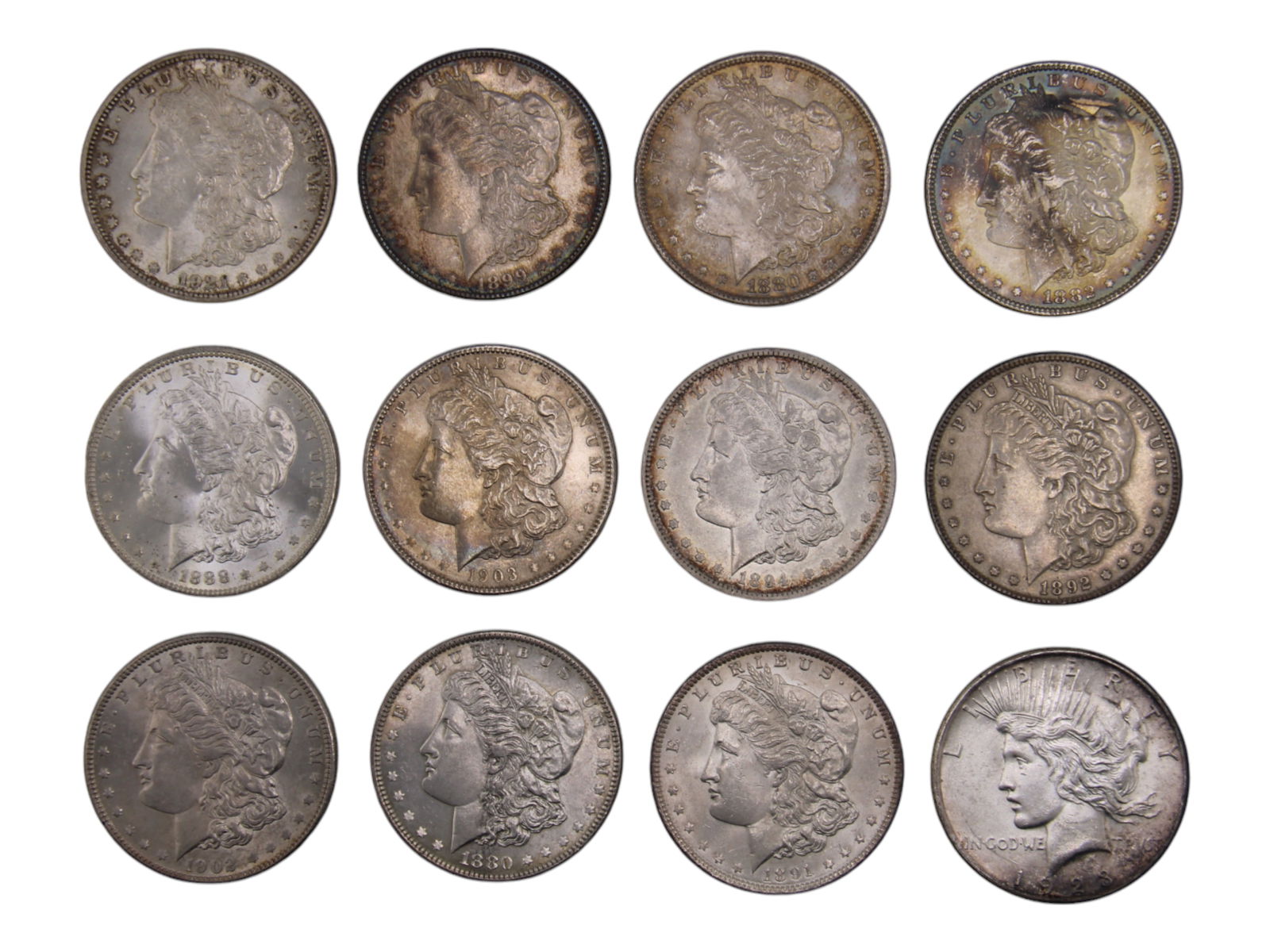 (12) Morgan and Peace Dollars High Grade (1 of 2)