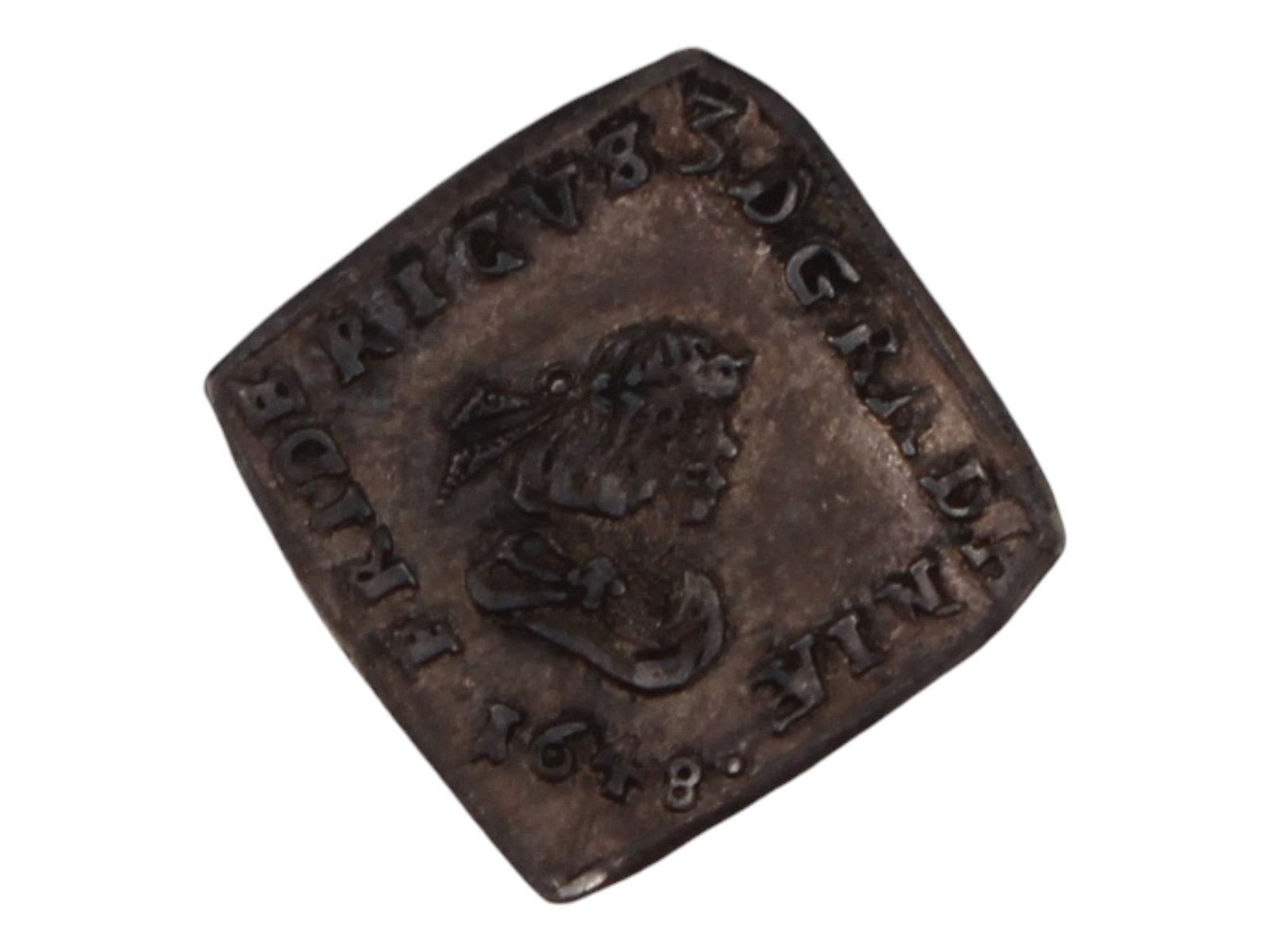 Denmark 1648 Klippe 1/12 Specie Daler: Denmark 1648 1/12 Specie Daler KM 159. See images for condition. From a single owner, lifetime, comprehensiveDanish coin collection from the late-Viking and Medieval period to modern.