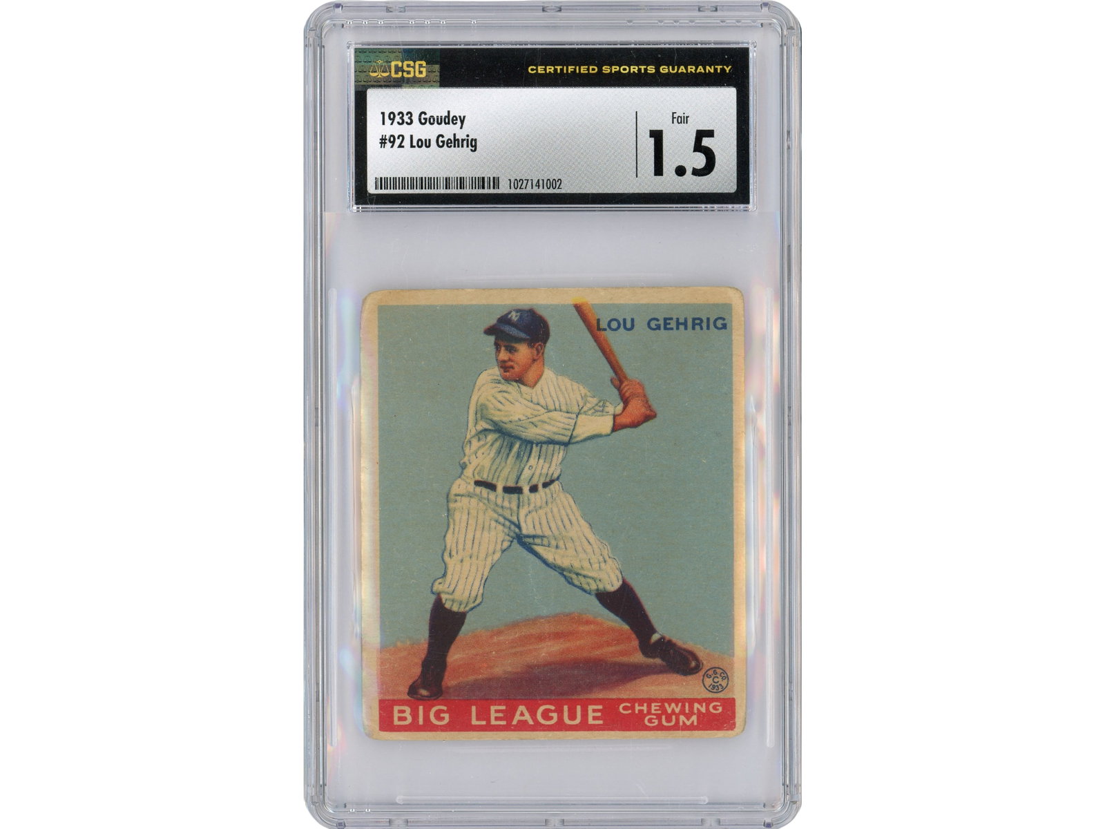 1933 Goudey #92 Lou Gehrig CGC 1.5: CSG/CGC 1027141002
