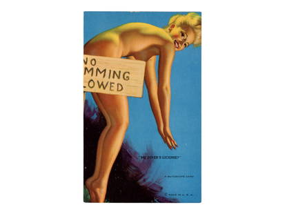 1945 Mutoscope Hot 'Cha Girls - My Divers License: Most desirable card from the 1940-1945 Mutoscope Hat 'Cha Girls pin-up set. Features artwork by Earl Moran.From the Cliff Palm collection
