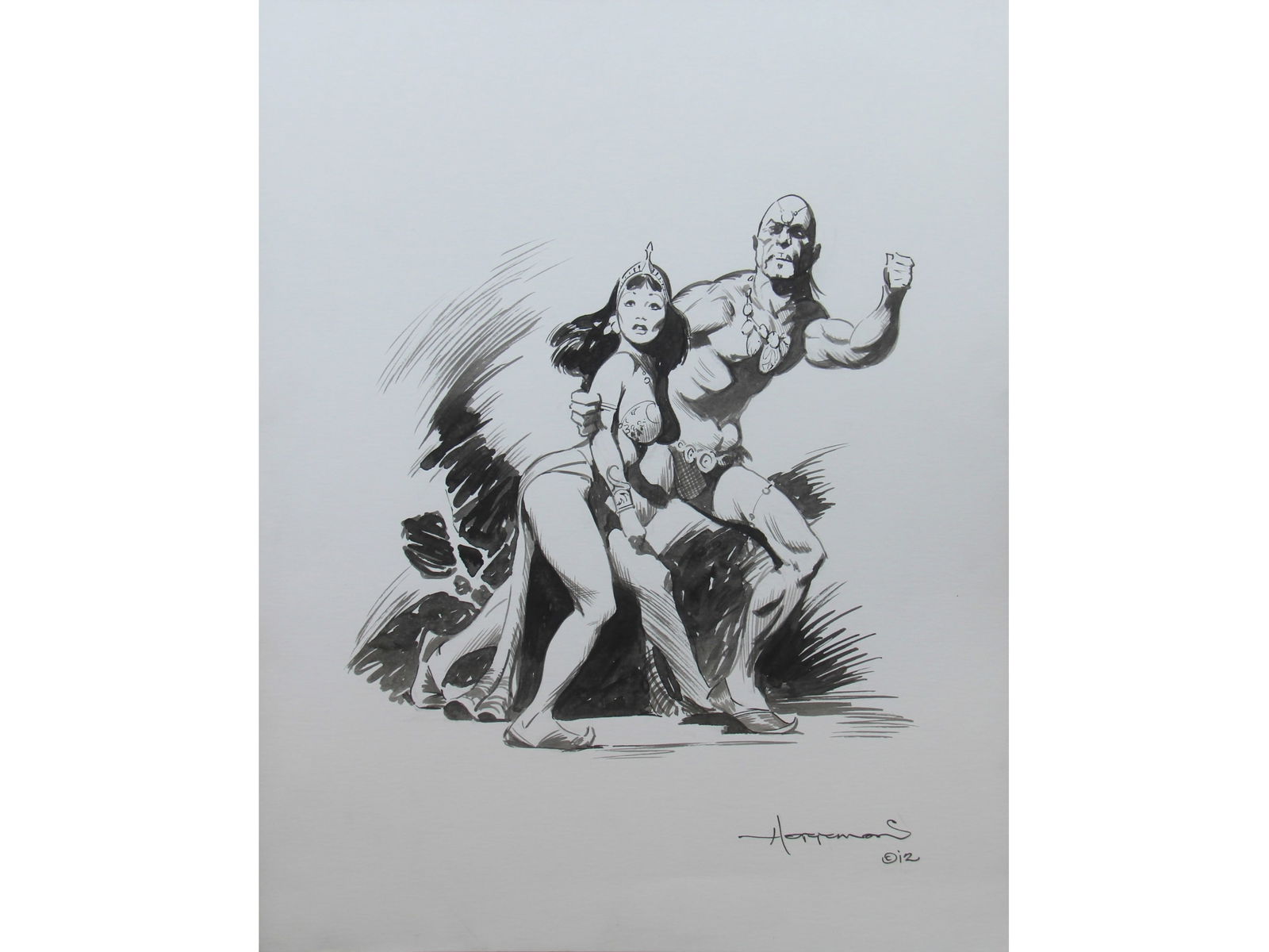 Mike Hoffman - Royal Couple Fantasy Illustration: Mike Hoffman - Fantasy Illustration Original Art (2012). A couple make their escape in this piece by renown fantasy artist Mike Hoffman. Rendered in ink over graphite on Bristol board with an image si