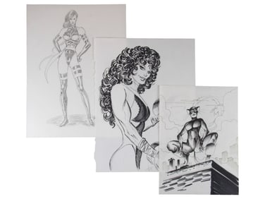(3) Original Comic Character Sketches