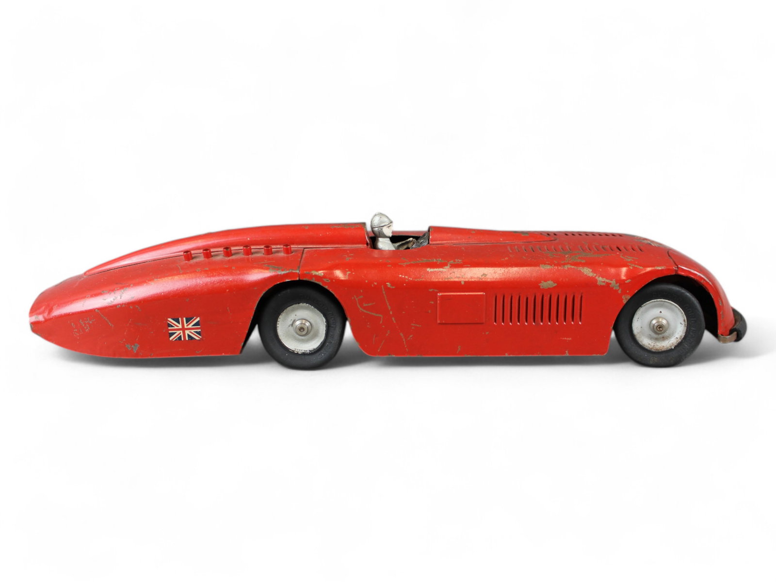 Kingsbury Motor Driven Sunbeam: Kingsbury Motor Driven Sunbeam windup race car. Worked when tested. With original driver. Approx. 19 1/4'' long.