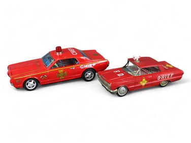 (2) Japanese Tin Litho Fire Department Cars