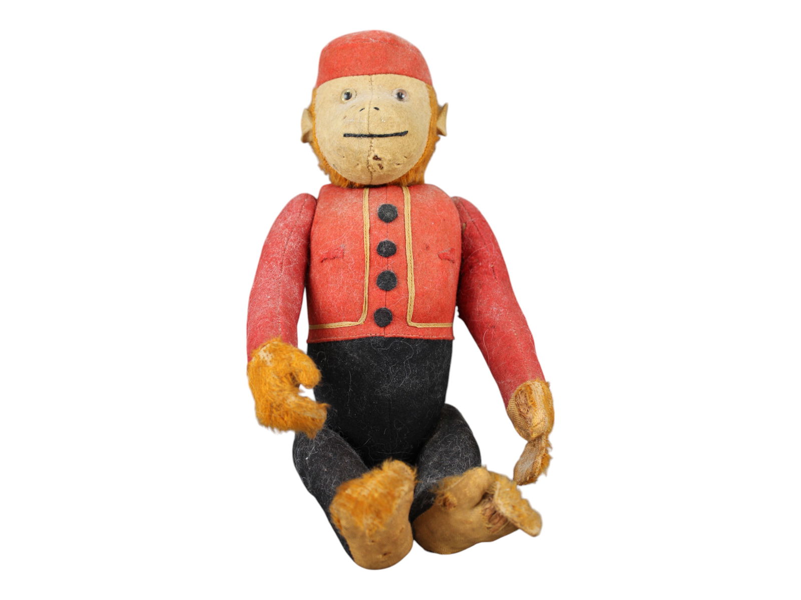 Schuco Glass Eyed Bell Hop Monkey: Yes-No Monkey 11" Seated. Early With some wear.From an Adirondack Estate.