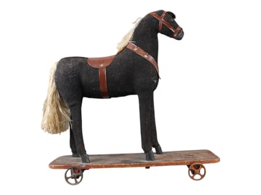 Burlap Covered Horse on Wheels